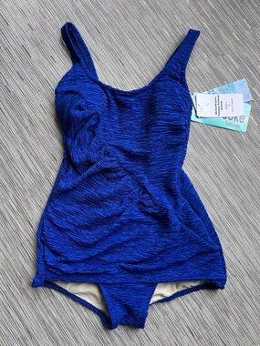 Royal Blue Textured Tummy Control Soft Cup One-Piece Swimsuit